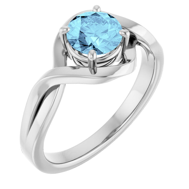 14K Gold Round Natural Aquamarine Infinity-Inspired Ring - White Gold