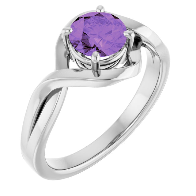14K Gold Round Natural Amethyst Infinity-Inspired Ring - White Gold