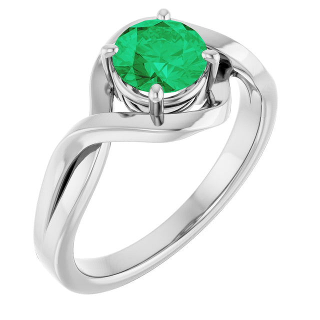 14K Gold Round Lab-Grown Emerald Infinity-Inspired Ring - White Gold