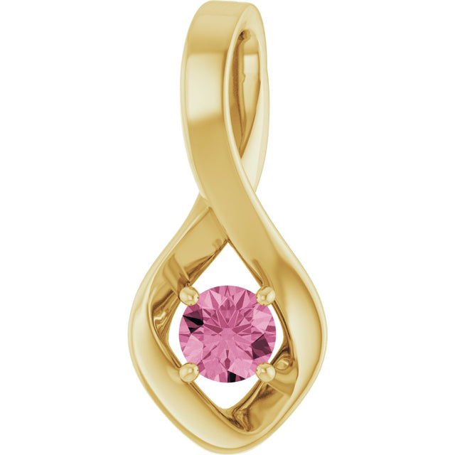 14K Gold Oval Natural Pink Tourmaline Infinity-Inspired Pendant - Yellow Gold