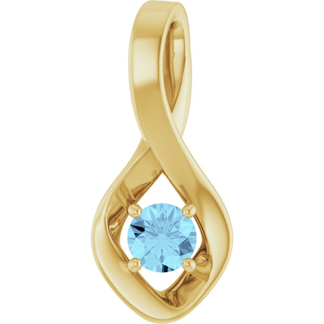 14K Gold Round Natural Aquamarine Infinity-Inspired Pendant - Yellow Gold