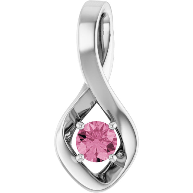 14K Gold Oval Natural Pink Tourmaline Infinity-Inspired Pendant - White Gold