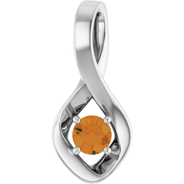 14K Gold Oval Natural Citrine Infinity-Inspired Pendant - White Gold