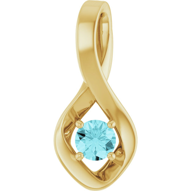 14K Gold Oval Natural Blue Zircon Infinity-Inspired Pendant - Yellow Gold