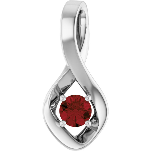 14K Gold Oval Natural Mozambique Garnet Infinity-Inspired Pendant - White Gold