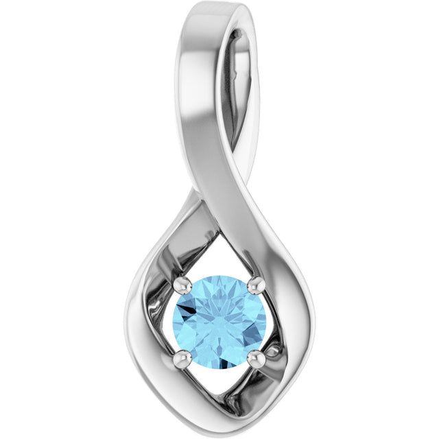 14K Gold Round Natural Aquamarine Infinity-Inspired Pendant - White Gold