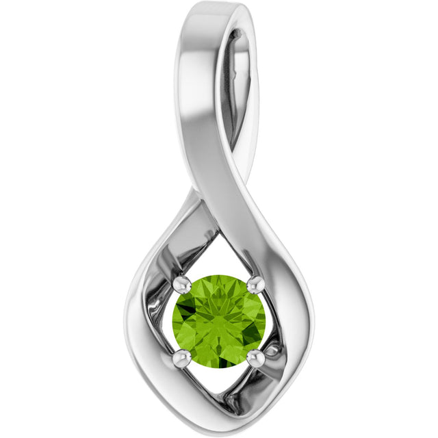 14K Gold Oval Natural Peridot Infinity-Inspired Pendant - White Gold
