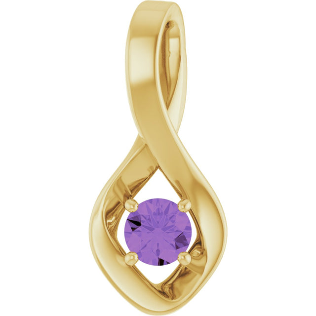 14K Gold Oval Natural Amethyst Infinity-Inspired Pendant - Yellow Gold