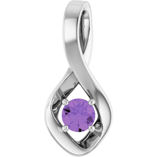 14K Gold Oval Natural Amethyst Infinity-Inspired Pendant - White Gold