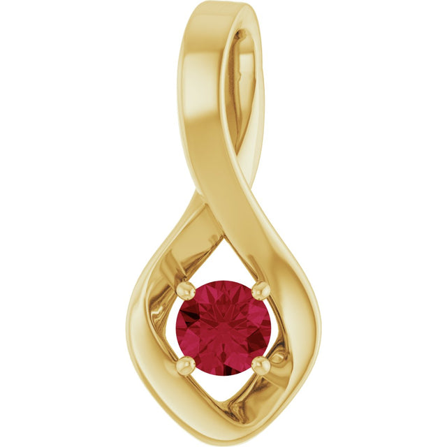 14K Gold Oval Natural Ruby Infinity-Inspired Pendant - Yellow Gold