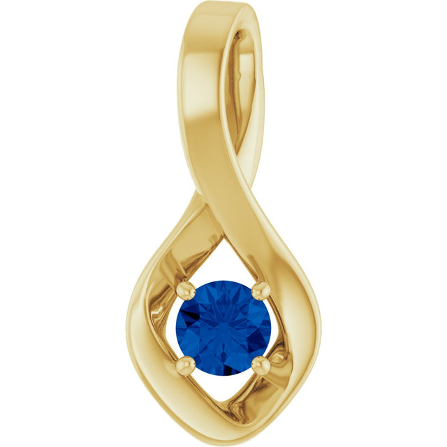 14K Gold Oval Natural Blue Sapphire Infinity-Inspired Pendant - Yellow Gold