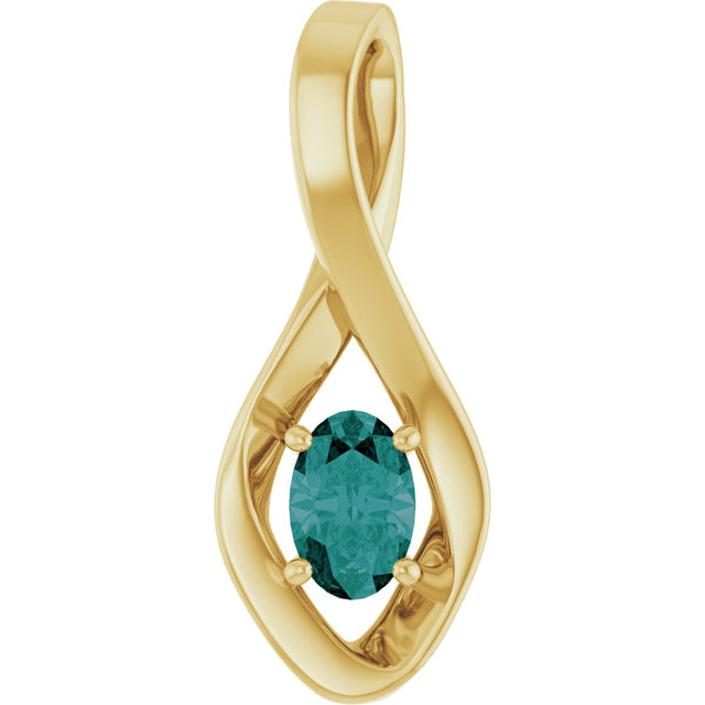 14K Gold Oval Lab-Grown Alexandrite Infinity-Inspired Pendant - Yellow Gold