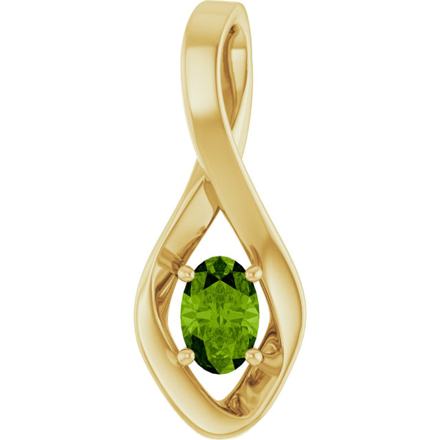 14K Gold Oval Natural Peridot Infinity-Inspired Pendant - Yellow Gold