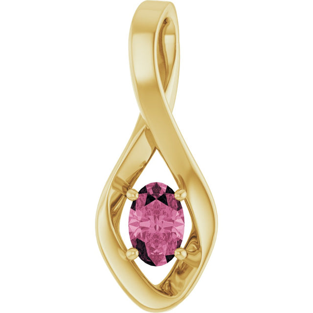 14K Gold Oval Natural Pink Tourmaline Infinity-Inspired Pendant - Yellow Gold