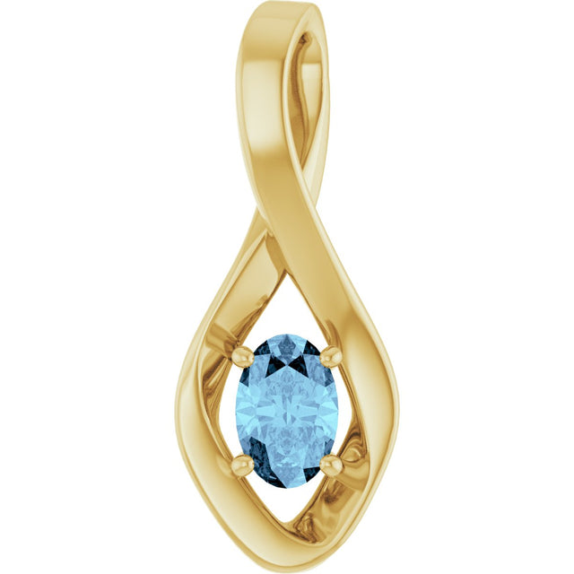 14K Gold Round Natural Aquamarine Infinity-Inspired Pendant - Yellow Gold