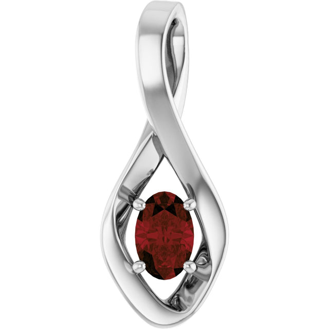 14K Gold Oval Natural Mozambique Garnet Infinity-Inspired Pendant - White Gold