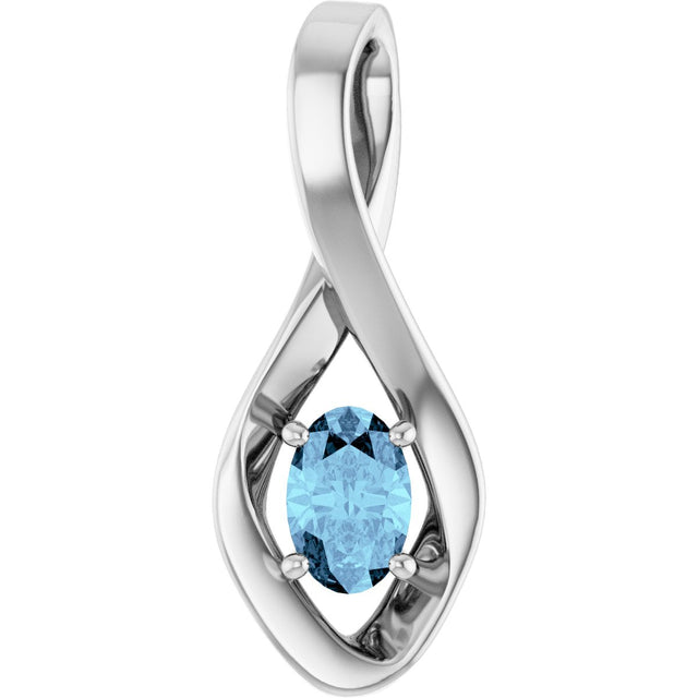 14K Gold Round Natural Aquamarine Infinity-Inspired Pendant - White Gold
