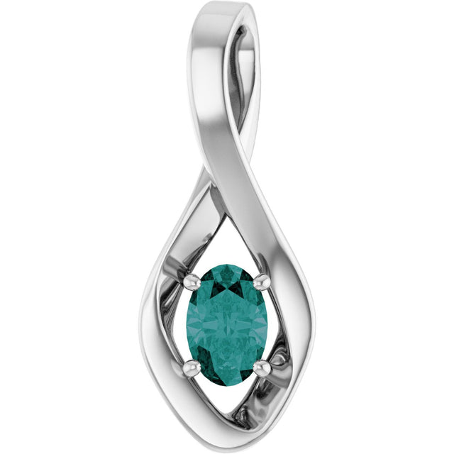 14K Gold Oval Lab-Grown Alexandrite Infinity-Inspired Pendant - White Gold