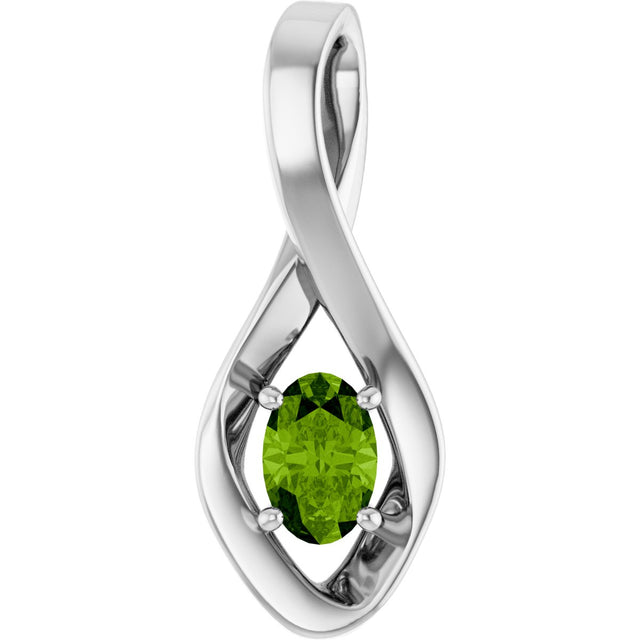 14K Gold Oval Natural Peridot Infinity-Inspired Pendant - White Gold