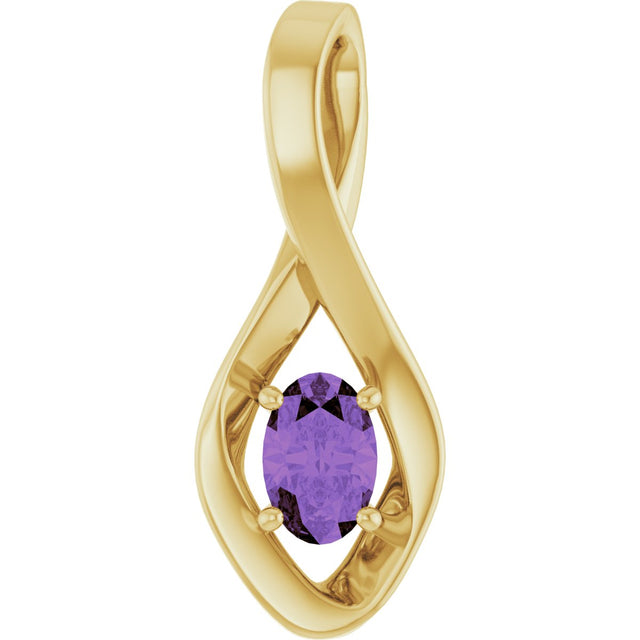 14K Gold Oval Natural Amethyst Infinity-Inspired Pendant - Yellow Gold