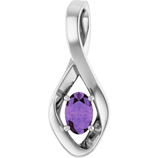14K Gold Oval Natural Amethyst Infinity-Inspired Pendant - White Gold