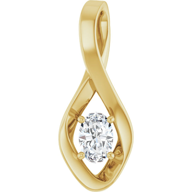 14K Gold Oval Natural White Sapphire Infinity-Inspired Pendant - Yellow Gold