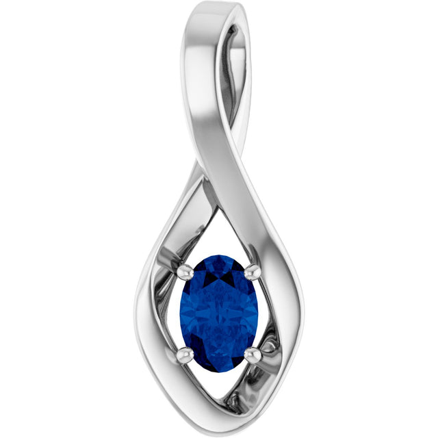 14K Gold Oval Natural Blue Sapphire Infinity-Inspired Pendant - White Gold