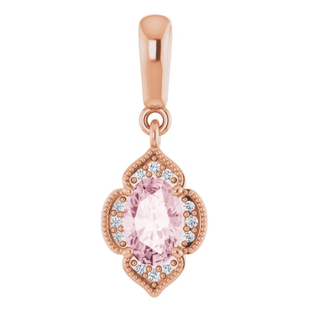 14K Gold Oval Natural Pink Morganite & Natural Diamond Halo-Style Pendant – 0.03 CTW