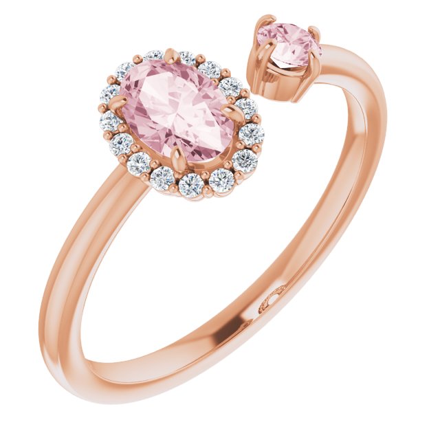 14K Gold Oval Natural Pink Morganite & Natural Diamond Accented Halo-Style Ring - Rose Gold