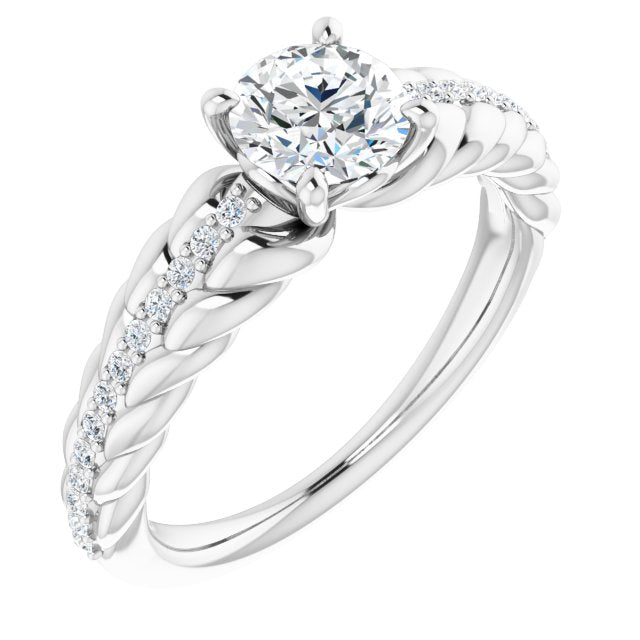 Platinum Round Natural White Sapphire & Natural Diamond Accented Rope Ring