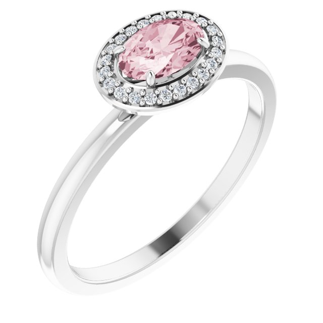 14K Gold Oval Natural Morganite & Natural Diamond Halo-Style Ring - White Gold