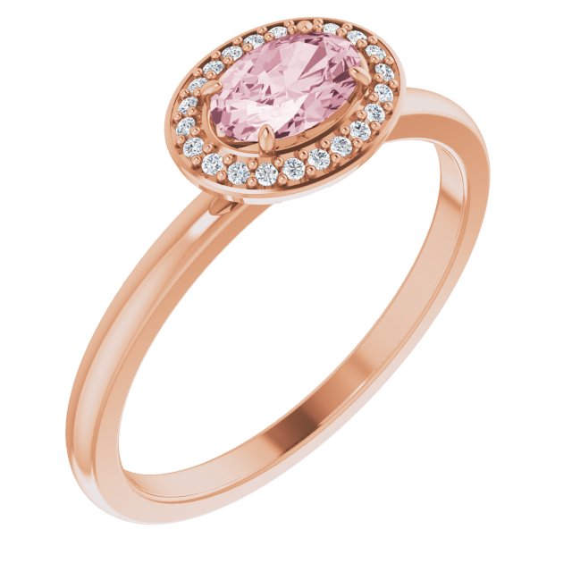 14K Gold Oval Natural Morganite & Natural Diamond Halo-Style Ring - Rose Gold
