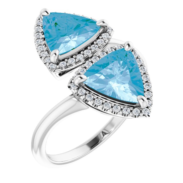 Platinum Trillion Natural Swiss Blue Topaz & Natural Diamond Two-Stone Halo-Style Ring