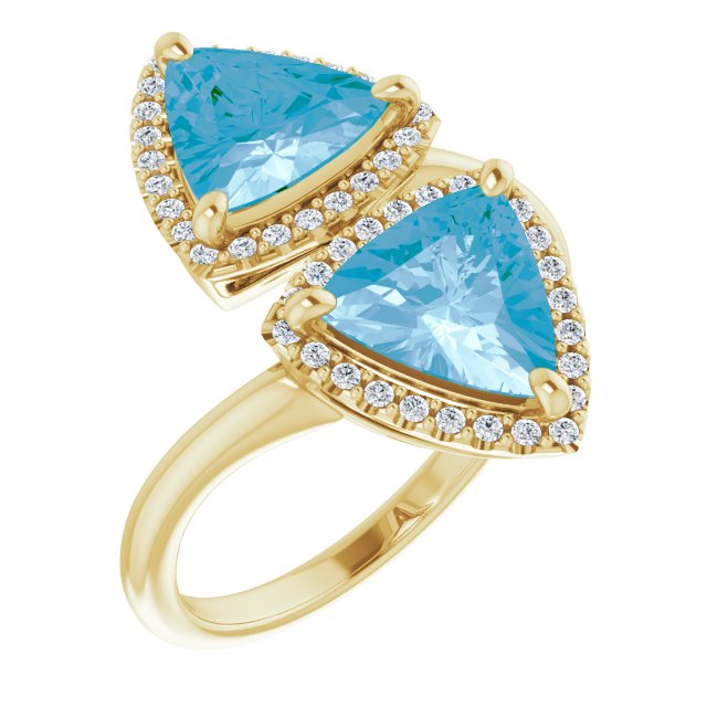 14K Gold Trillion Natural Swiss Blue Topaz & Natural Diamond Two-Stone Halo-Style Ring - Yellow Gold