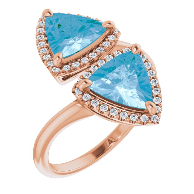 14K Gold Trillion Natural Swiss Blue Topaz & Natural Diamond Two-Stone Halo-Style Ring - Rose Gold