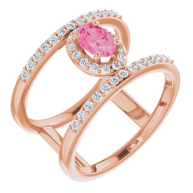 14K Gold Oval Natural Pink Spinel & Natural Diamond Negative Space Ring