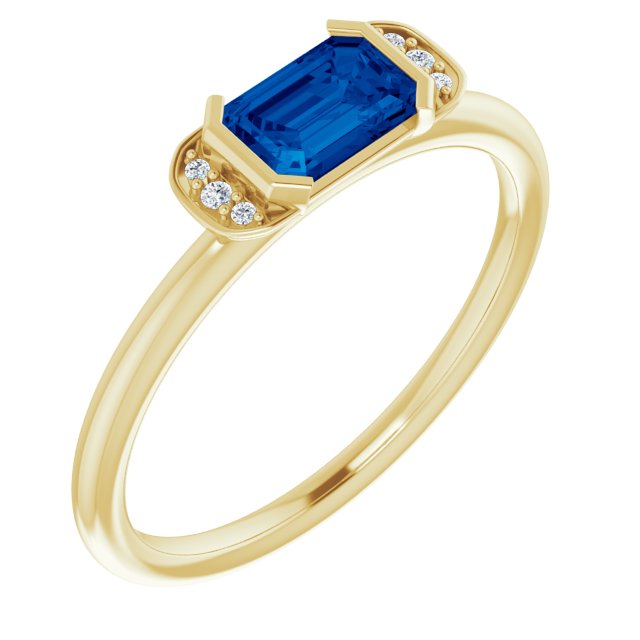 14K Gold Emerald Lab-Grown Blue Sapphire & Natural Diamond Stackable Ring - Yellow Gold