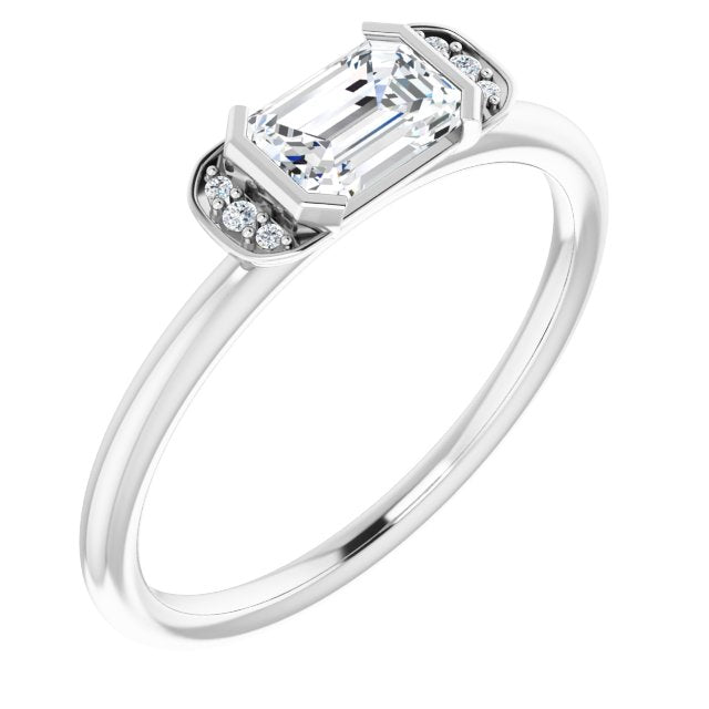 14K Gold Emerald Natural White Sapphire & Natural Diamond Stackable Ring - White Gold