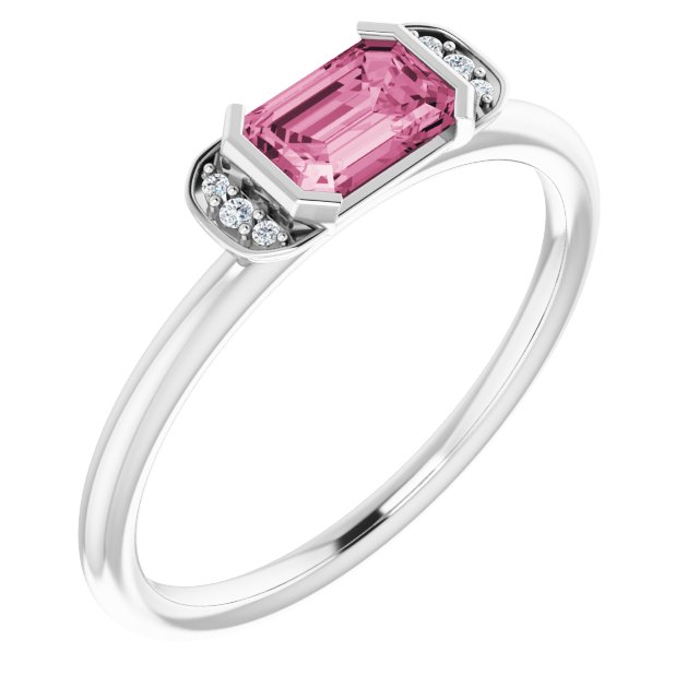 Platinum Emerald Natural Pink Tourmaline & Natural Diamond Stackable Ring