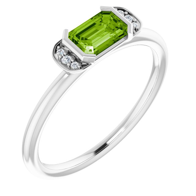 Platinum Emerald Natural Peridot & Natural Diamond Stackable Ring