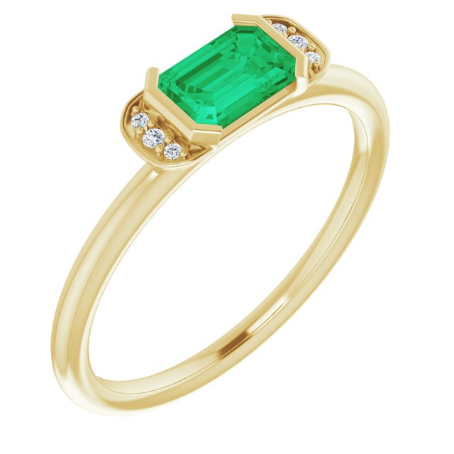14K Gold Emerald Natural Emerald & Natural Diamond Stackable Ring - Yellow Gold
