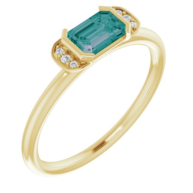14K Gold Emerald Lab-Grown Alexandrite & Natural Diamond Stackable Ring - Yellow Gold
