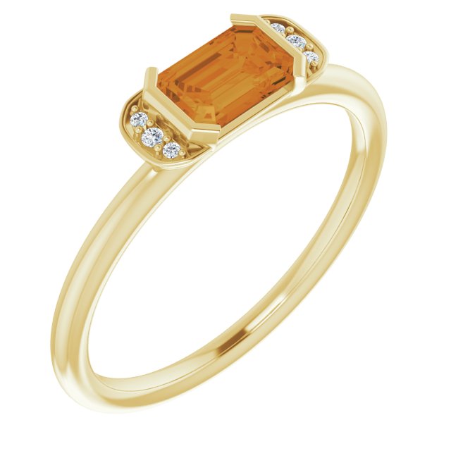 14K Gold Emerald Natural Citrine & Natural Diamond Stackable Ring - Yellow Gold