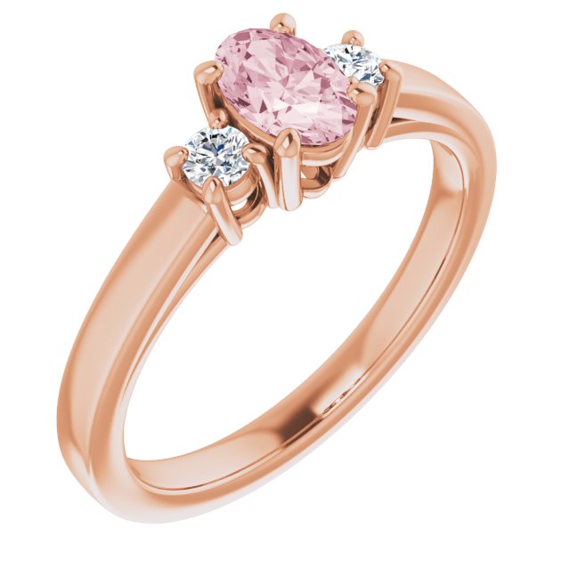 14K Gold Oval Natural Pink Morganite & Natural Diamond Accented Ring – 6x4mm - Rose Gold