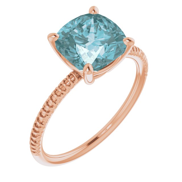 14K Gold Cushion Natural Sky Blue Topaz Solitaire Ring - Rose Gold
