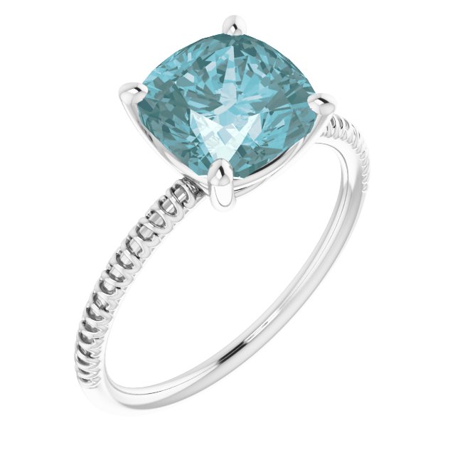 14K Gold Cushion Natural Sky Blue Topaz Solitaire Ring - White Gold