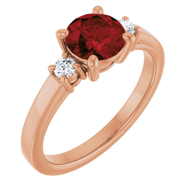 14K Gold Round Natural Mozambique Garnet & Natural Diamond Accented Ring