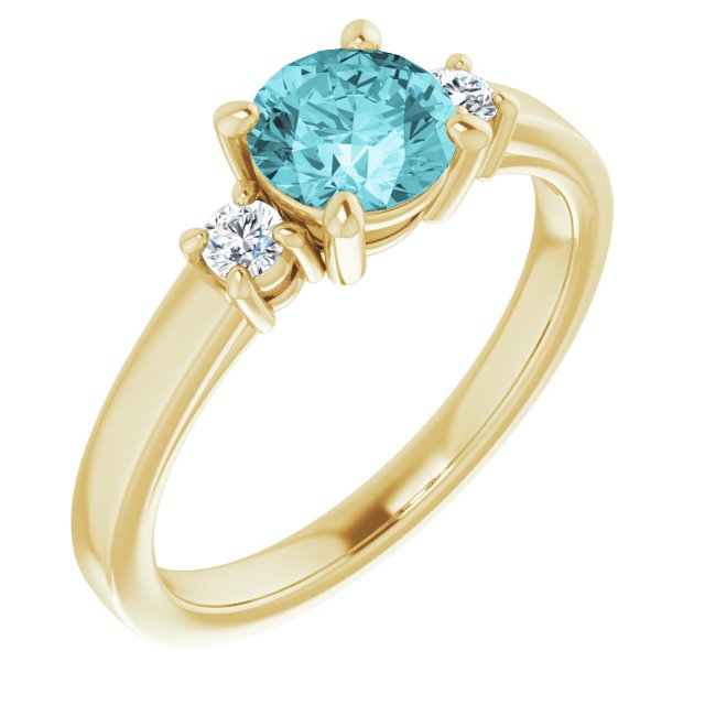 14K Gold Round Natural Blue Zircon & Natural Diamond Accented Ring - Yellow Gold