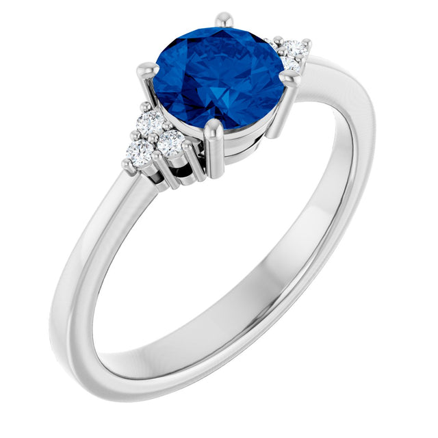 Platinum Oval Lab-Grown Blue Sapphire & Lab-Grown Diamond Accented Ring – 6x4mm