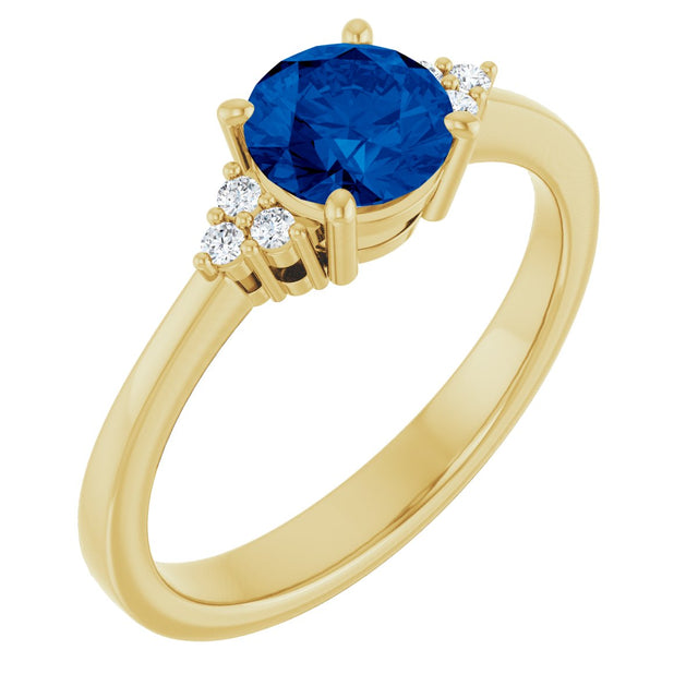 14K Gold Oval Lab-Grown Blue Sapphire & Lab-Grown Diamond Accented Ring – 6-8mm Stones - Yellow Gold